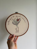 Broderie avec bouquet + phrase et prénom